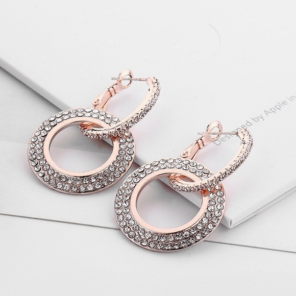 CRYSTAL DROP HOOPS EARRINGS- Rose Gold - Picture 3 of 3